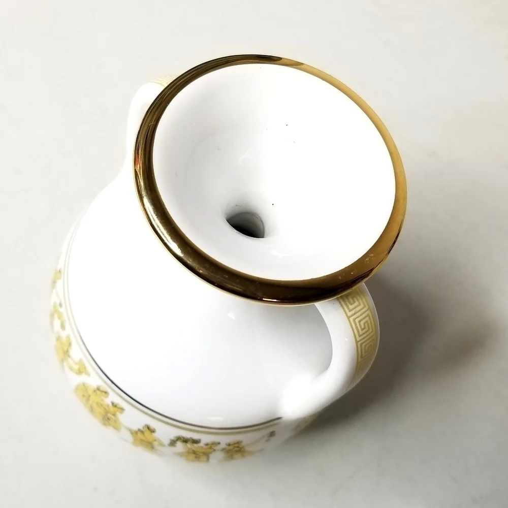 Vintage Neofitou Hand Made Hand Painted 24K Gold White Vase With Handles, Greece